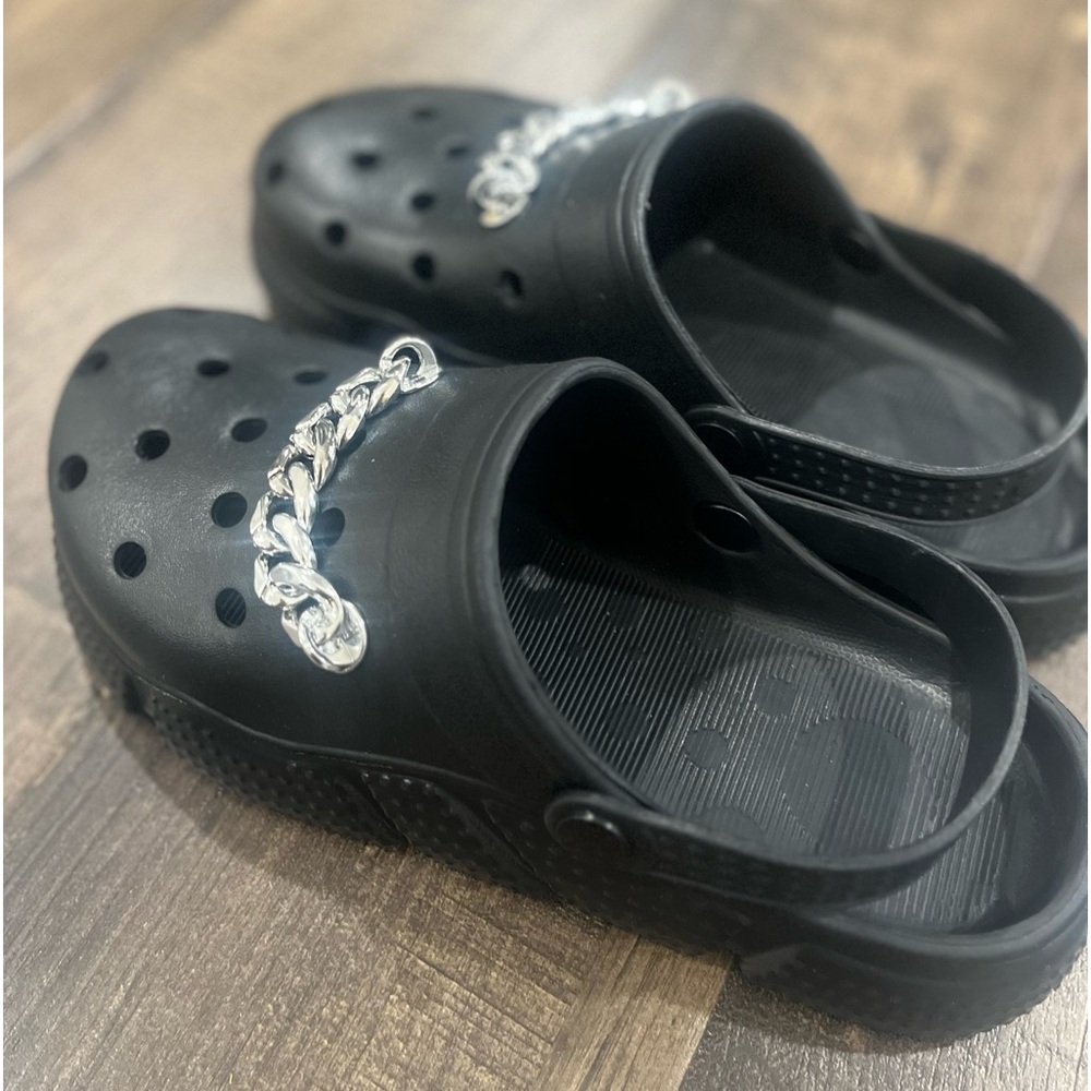 Black clogs with removable chain. NWOT